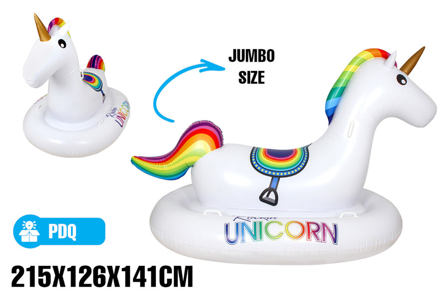 ROCKING UNICORN W 6 PLASTIC HANDLES 215X126X141CM INFLATED