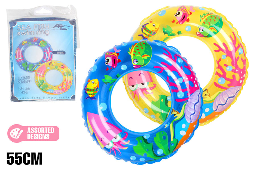 SWIM RING SEA FISH 55CM 2 ASST
