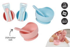 BABY FEEDING SILICONE SUCTION LIP BOWL AND SPOON 2ASST 12X8C