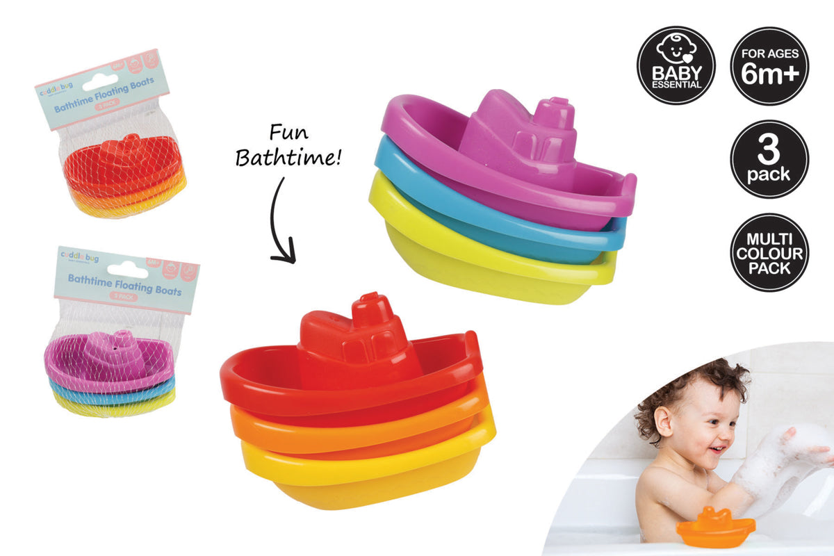 3 PACK KIDS BATH TIME FLOATING BOATS 3 ASSORTED COLOURS