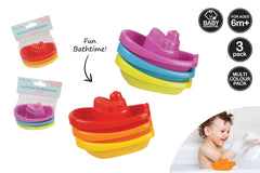 3 PACK KIDS BATH TIME FLOATING BOATS 3 ASSORTED COLOURS