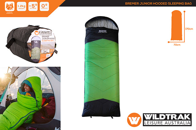*** BREMER JUNIOR HOODED SLEEPING BAG 170X65CM 0 TO -5C