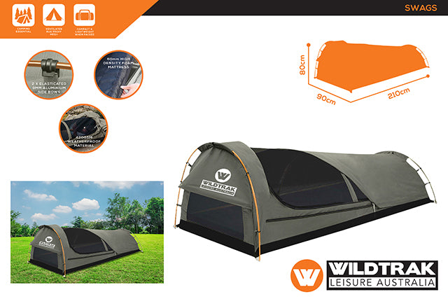 KING SINGLE TRAKKER SWAG W/BAG 210 x 90 x 80CM