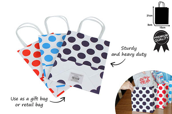 DOT GIFT BAG MEDIUM 3 ASST COL 15X18X21CM