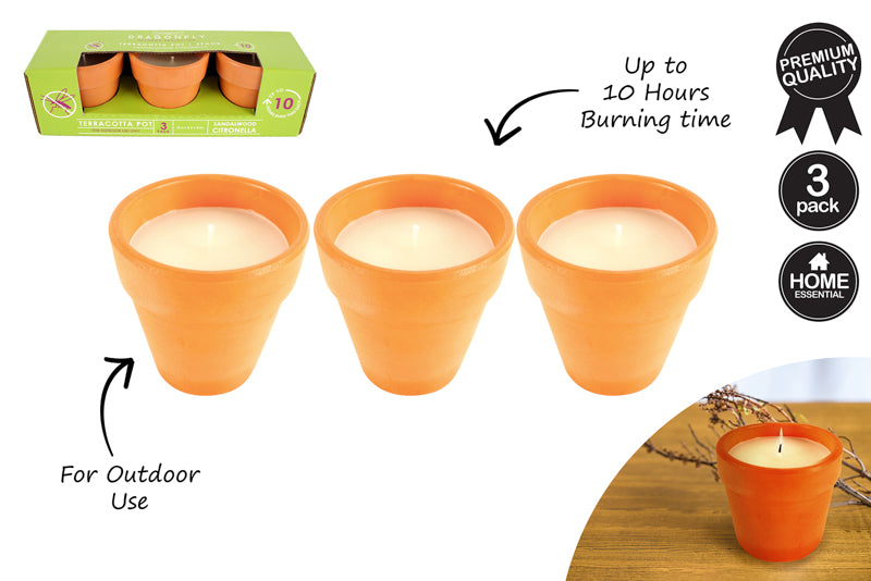 CANDLE 3PK CITRO IN POTS TERRACOTTA 9X9CM 75G