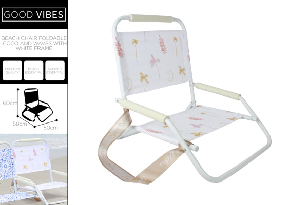 *** BEACH CHAIR FOLDABLE COCO AND WAVES W WHITE FRAME 60X58X50CM
