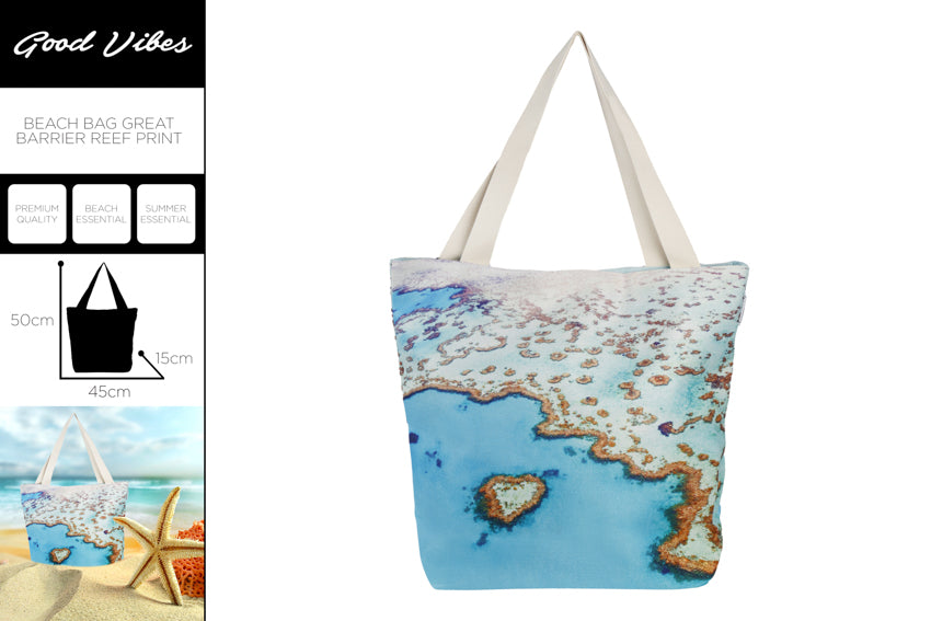 *** BEACH BAG WITH INNER ZIP GREAT BARRIER REEF 50X45X15 CM