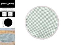 *** ROUND BEACH TOWEL WITH TASSELS SAGE CHECK 150CM 400GSM