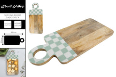 *** RECT SERVING DISP BRD W HANDLE ENAMEL SAGE CHECK 46X20X1CM