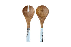 2PC SALAD SERVERS WOOD ENAMEL DETAIL SORRENTO PALM 24.5CM