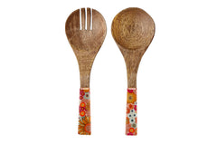 2PC SALAD SERVERS WOOD ENAMEL DETAIL RETRO SUMMER 24.5CM