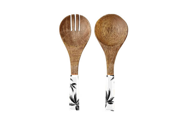 2PC SALAD SERVERS WOOD ENAMEL DETAIL HAVANA  24.5CM