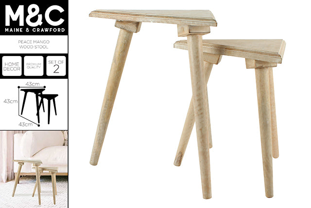 PEACE MANGO WOOD S2 WOOD SIDE TABLE 43X43X43CM LGE