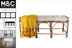 WICKER BENCH IN NATURAL FINISH COTTON CUSHION 126X59X49CM