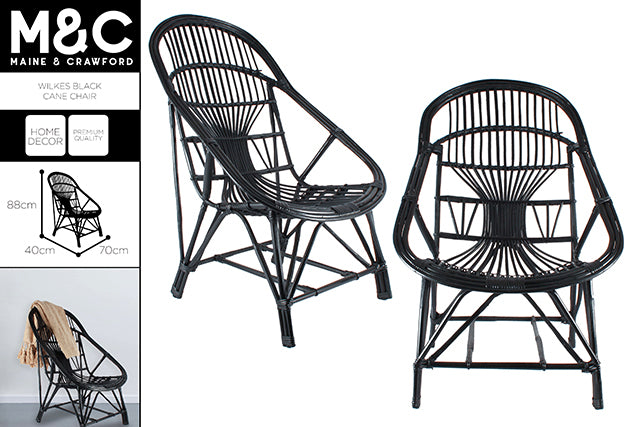 *** WILKES BLACK CANE CHAIR 88X60X40CM