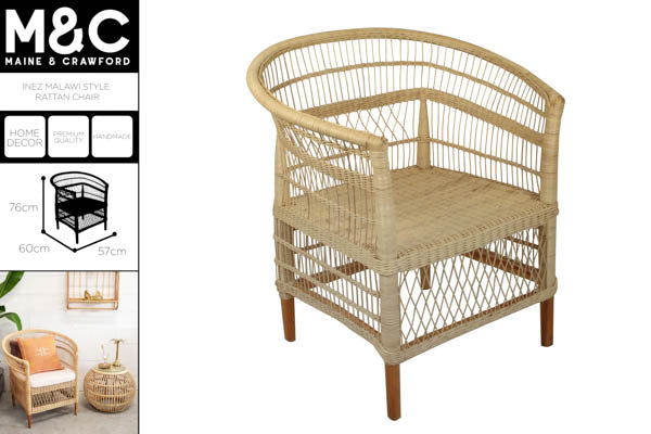 INEZ MALAWI STYLE RATTAN CHAIR 76X60X57CM
