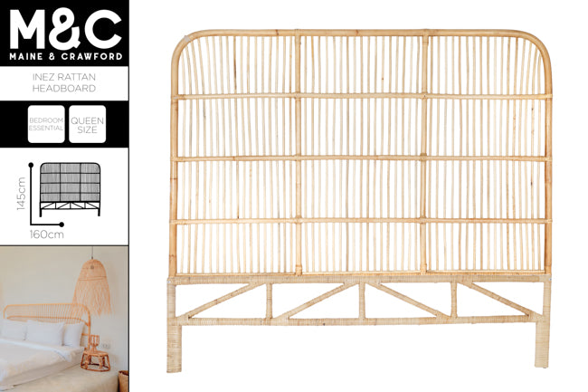 INEZ RATTAN BED HEADBOARD QUEEN SIZE 160X145X5CM