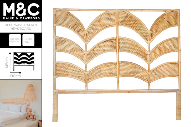 BEBE WAVE RATTAN BED HEADBOARD KING SIZE 190X145X5CM