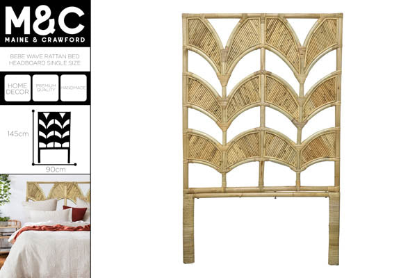 BEBE WAVE RATTAN BED HEADBOARD SINGLE SIZE 145X90X5CM