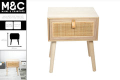 REID BED SIDE TABLE KD RATTAN MDF PU HANDLE H49X40X37CM