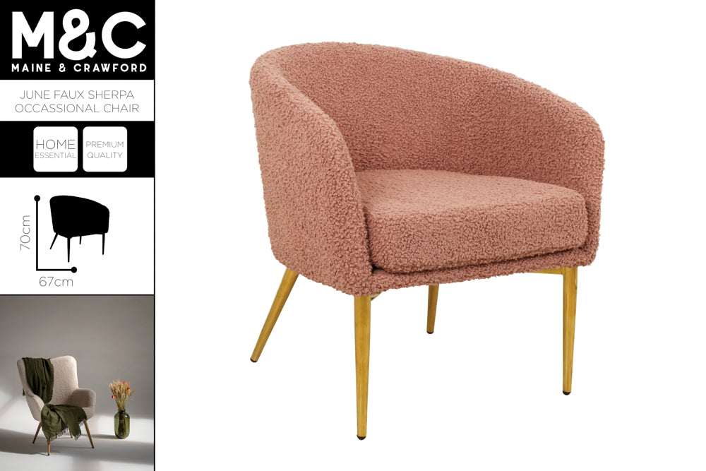 *** JUNE FAUX SHERPA OCCASSIONAL CHAIR 70 X 67 X50CM METAL LEGS