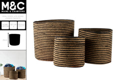 MAALI STRIPE JUTE RND LAUNDRY BASKETS SET OF 3 30CM LGE