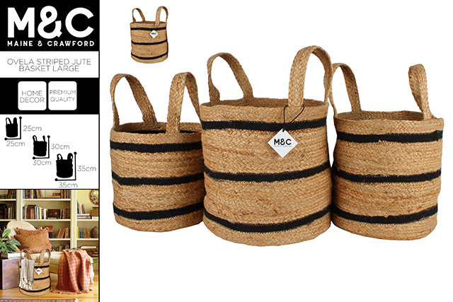 OVELA S3 STRIPED JUTE BASKET NATURAL LARGE 35X35CM