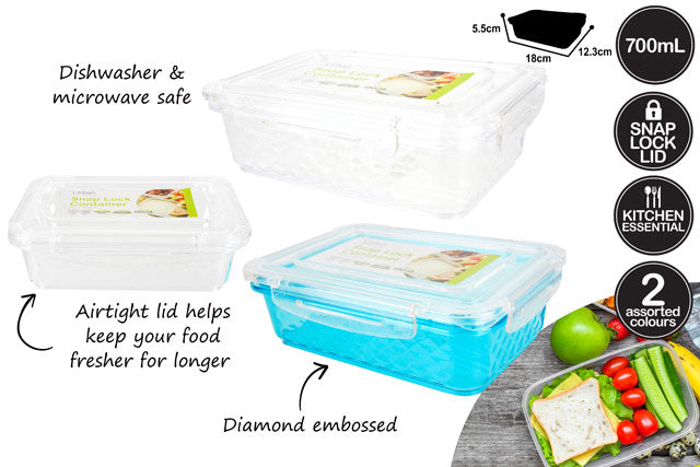 FOOD CONT SNAP LOCK SML 700ML 18X12.3X5.5XM DIAMOND EMBOSSED