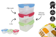RECTANGLE CONTAINER CLIP LOCK SILICONE RING LID DIMPLE 1.8L