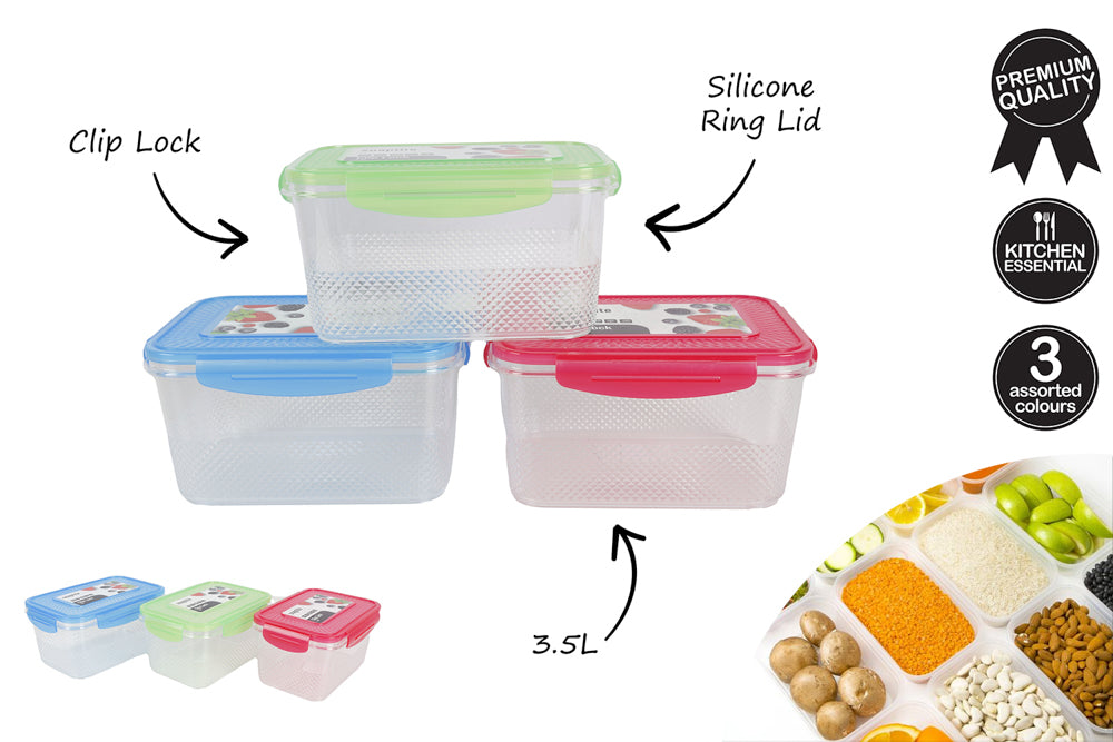 RECTANGLE CONTAINER CLIP LOCK SILICONE RING LID DIMPLE 3.5L