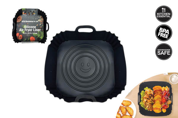 SILICONE SQUARE AIR FRYER LINER BLACK 22.5X22.5X5.5CM