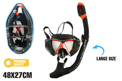 *** MASK SNORKEL SET HAYMAN ADULTS DRY TOP SIL RED & BLK 48X27CM