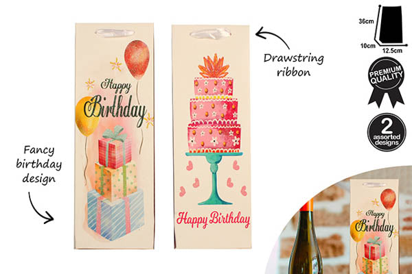HAPPY BIRTHDAY GIFT BAGS 2 ASST DES 36X12.5X10CM
