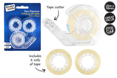 TAPE DISPENSER WITH 3 ROLLS OF TAPE 25MX18MM