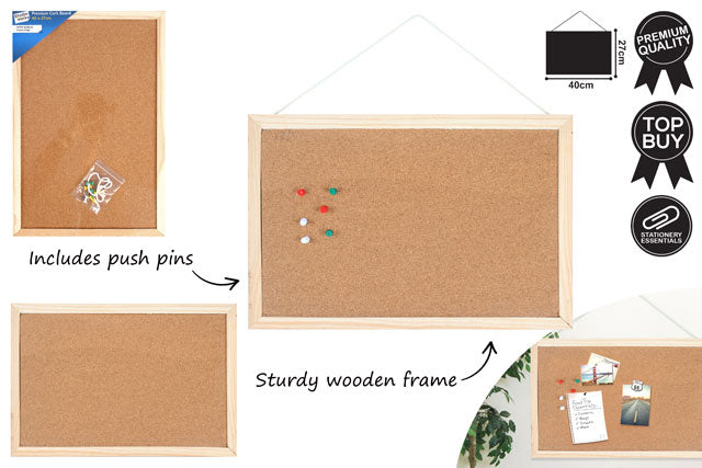 CORKBOARD WITH 6 PUSH PINS 40 X 27CM