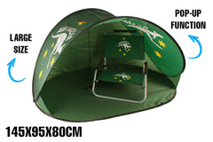 GREEN & GOLD COLLAPSIBLE BEACH SUN SHADE W/ BAG 145x95x80CM