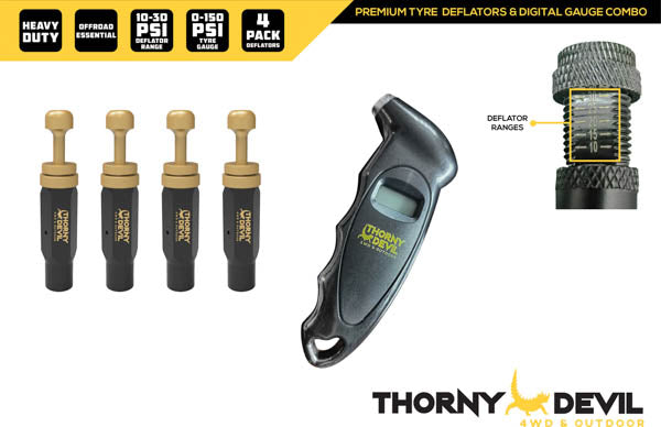 DEFLATOR TYRE PREMIUM 4PK 10-30PSI + DIGITAL GAUGE COMBO