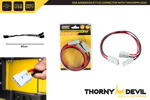 50A ANDERSON CONNECTOR TWIN 5MM LEAD 60CM 10AWG AC CA7505