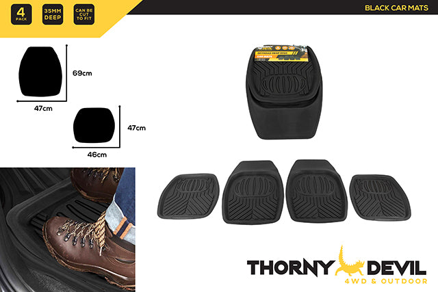 4PK BLACK CAR MATS 69 X 47CM AND 47 X 46CM
