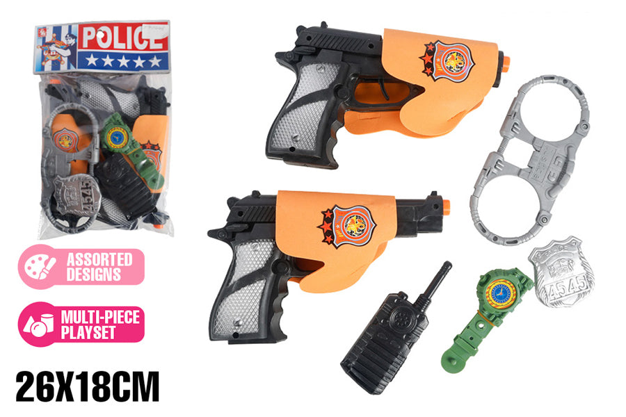 POLICE PLAYSET WITH 2 GUNS ACC 8PCE 2 ASST IN PVC BAG 26x18CM