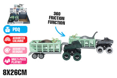 DINOSAUR N TRAILR 360 FRICTION VEHICLE 8X26CM 4PCE 4ASST DES