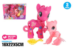 UNICORN AND PONY FRIENDS WITH BRUSH 3PCE