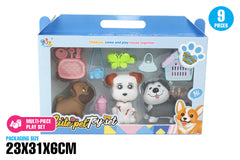 SUPER CUTE PET DOGS 3PK WITH ACCESSORIES 9PC