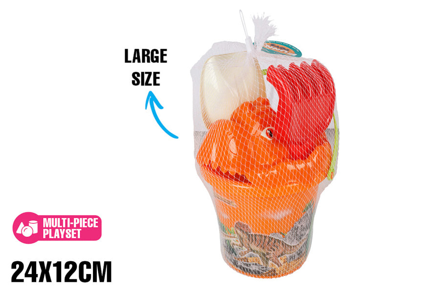 DINASOUR BEACH BUCKET WITH SIFTER AND ACCESS 6PCE 24X12CM