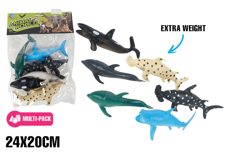 OCEAN WORLD ANIMALS 6PCE ASSORTED IN PVC BAG 24x20CM